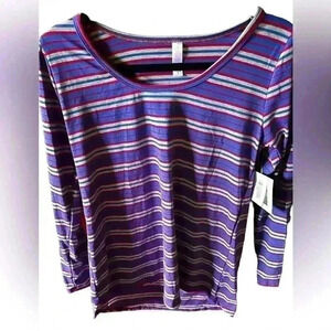Lularoe small striped Lynnae. Long sleeve, red, blue, Heather grey stripe. NWT.